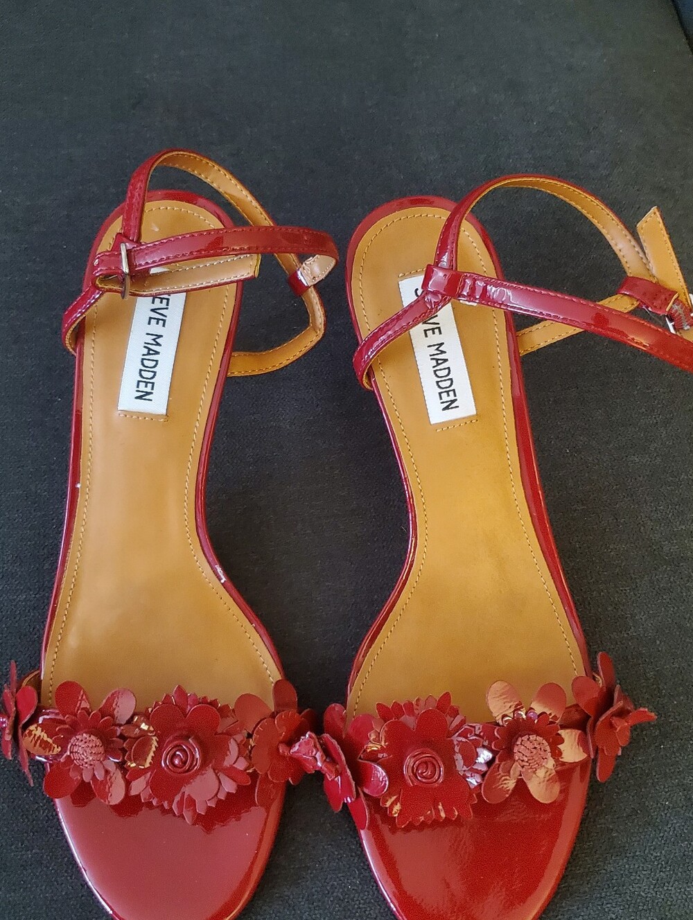 Steve Madden Red Floral Ankle-Strap Kitten Heel Sandals